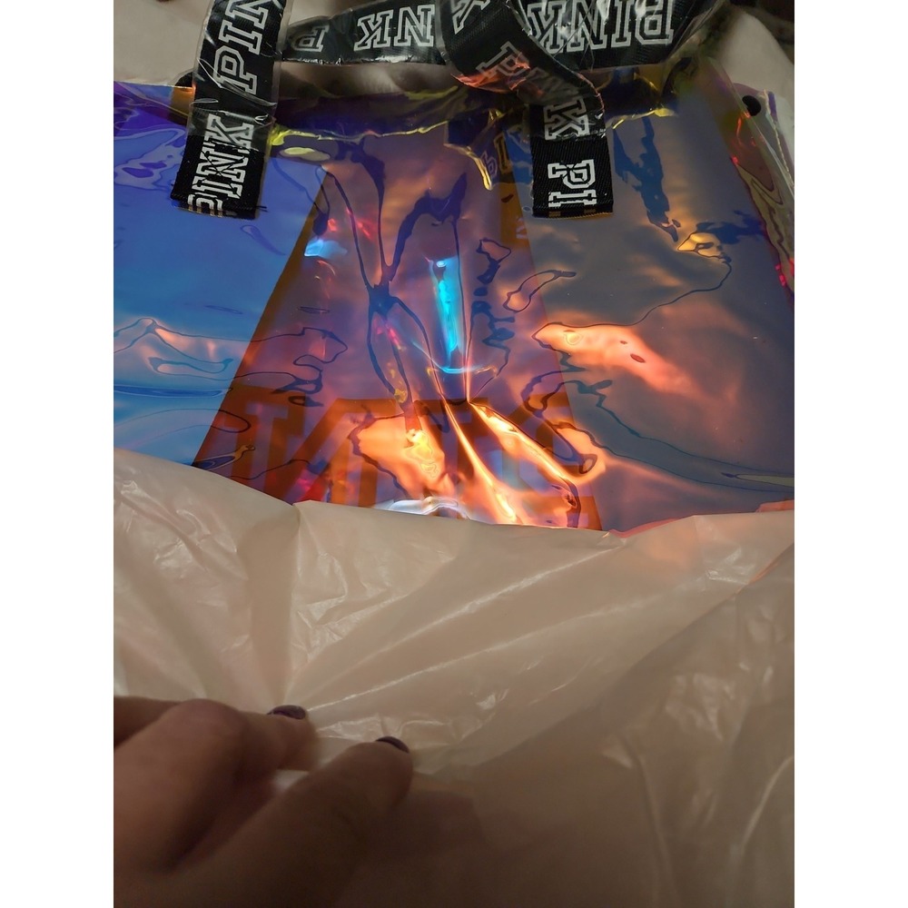 Victorias Secret PINK Iridescent Tote Bag and Pouch Set Holographic Logo 0409